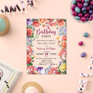 Invitations En Acrylique Fête d'anniversaire élégante et colorée avec des f