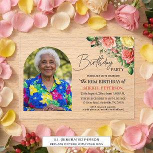 Invitations En Acrylique Fête d'anniversaire élégante florale avec photo 10