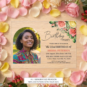 Invitations En Acrylique Fête d'anniversaire élégante florale avec photo 22