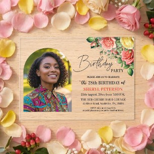 Invitations En Acrylique Fête d'anniversaire élégante florale avec photo 28
