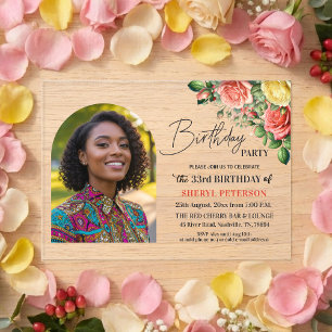 Invitations En Acrylique Fête d'anniversaire élégante florale avec photo 33