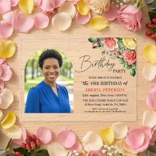 Invitations En Acrylique Fête d'anniversaire élégante florale avec photo 49