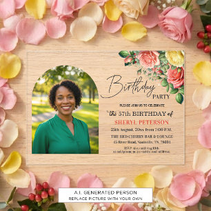 Invitations En Acrylique Fête d'anniversaire élégante florale avec photo 57