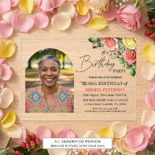 Invitations En Acrylique Fête d'anniversaire élégante florale avec photo 69