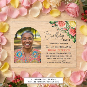 Invitations En Acrylique Fête d'anniversaire élégante florale avec photo 75