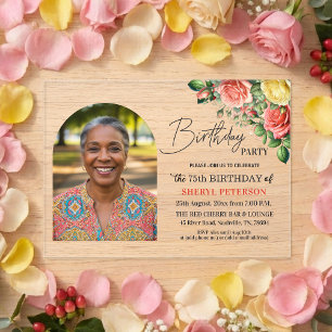 Invitations En Acrylique Fête d'anniversaire élégante florale avec photo 75