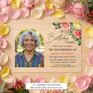 Invitations En Acrylique Fête d'anniversaire élégante florale avec photo 86