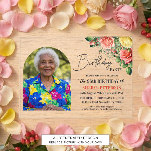 Invitations En Acrylique Fête d'anniversaire élégante florale avec photo 96