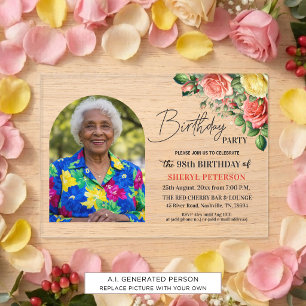 Invitations En Acrylique Fête d'anniversaire élégante florale avec photo 98