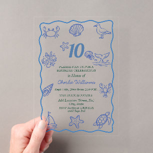 Invitations En Acrylique Fête d'anniversaire fantaisiste de 10 ans sur la v