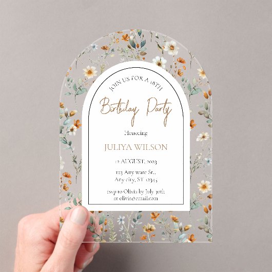 Invitations En Acrylique Fête d'anniversaire fleur sauvage (In situ (ordinateur de poche))
