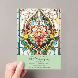 Invitations En Acrylique Fête d'anniversaire Fleurs de verre coloré