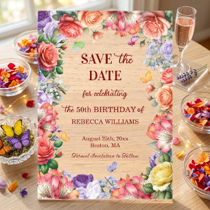 Invitations En Acrylique Fête d'anniversaire florale colorée 50e Save the D