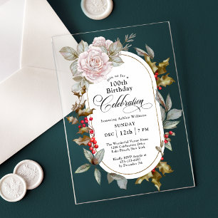 Invitations En Acrylique Fête d'anniversaire florale féminine de décembre 1