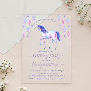 Invitations En Acrylique Fête d'anniversaire licorne aquarelle arc-en-ciel 