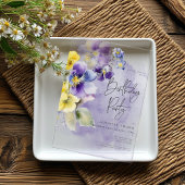 Invitations En Acrylique Fête d'anniversaire moderne florale violet et jaun