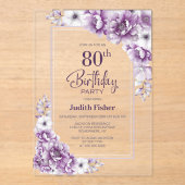 Invitations En Acrylique Fête d'anniversaire moderne rose 80e (Recto)