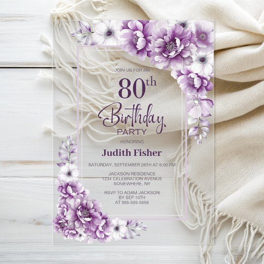 Invitations En Acrylique Fête d'anniversaire moderne rose 80e
