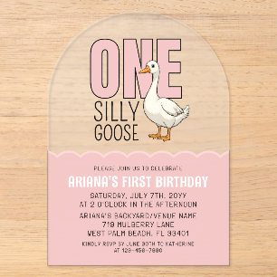 Invitations En Acrylique Fête d'anniversaire moderne rose d'une oie idiote