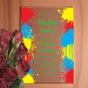 Invitations En Acrylique Fête d'anniversaire pour enfants de peinture