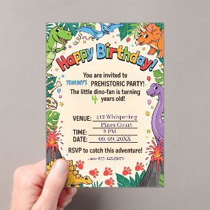 Invitations En Acrylique Fête d'anniversaire pour enfants dinosaures préhis
