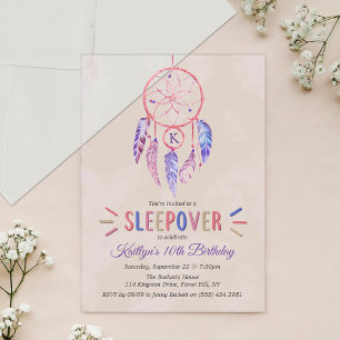 Invitations En Acrylique Fête d'anniversaire pyjama attrape-rêves