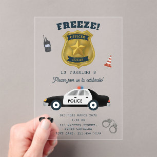 Invitations En Acrylique Fête d'anniversaire sur le thème de la police Poli