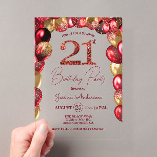 Invitations En Acrylique Fête d'anniversaire surprise 21 ans paillettes or