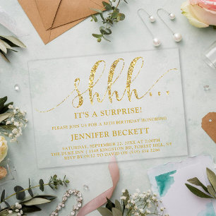 Invitations En Acrylique Fête d'anniversaire surprise élégante avec paillet