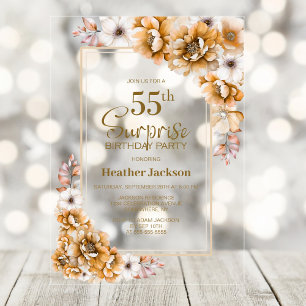 Invitations En Acrylique Fête d'anniversaire surprise moderne orange floral