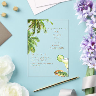 Invitations En Acrylique Fête d'anniversaire tropicale Margaritas & Tacos