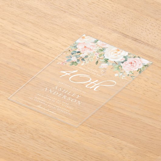 Invitations En Acrylique Fête de 40e anniversaire des femmes rose pâle (Poser)