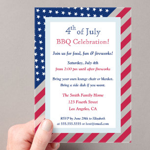 Invitations En Acrylique Fête de barbecue rouge, blanc et bleu du 4 juillet