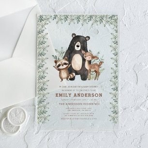 Invitations En Acrylique Fête de Bébé Animaux de la Forêt de Bois Genre Neu