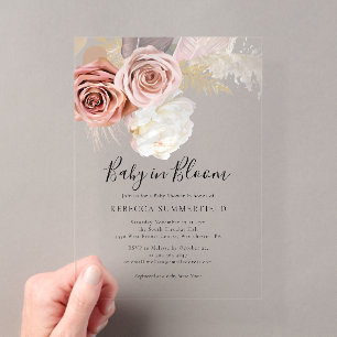 Invitations En Acrylique Fête de bébé Bohème Herbe des Pampas Fille en Fleu
