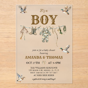 Invitations En Acrylique Fête de bébé C'est un garçon chasse au canard
