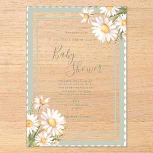 Invitations En Acrylique Fête de bébé élégante aux fleurs de marguerites