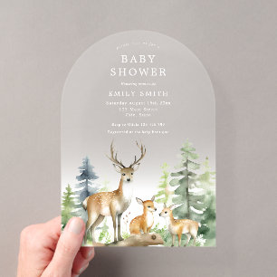 Invitations En Acrylique Fête de Bébé en Forêt de Bois
