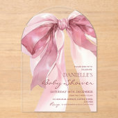 Invitations En Acrylique Fête de bébé fille à l'arc coquette rose (Recto)