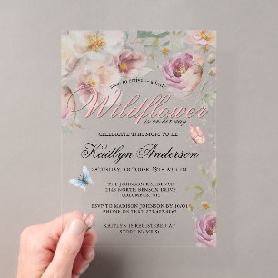 Invitations En Acrylique Fête de Bébé Fille Papillon Fleur Sauvage Charmant