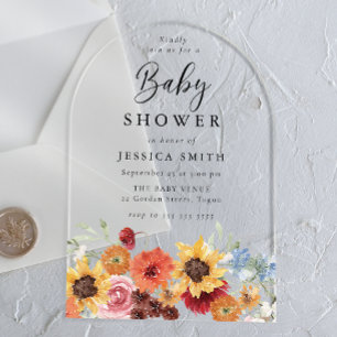 Invitations En Acrylique Fête de bébé florale aquarelle vibrante de printem
