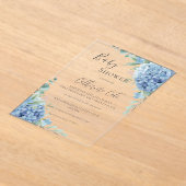 Invitations En Acrylique Fête de bébé florale Hydrangea Bleue (Poser)