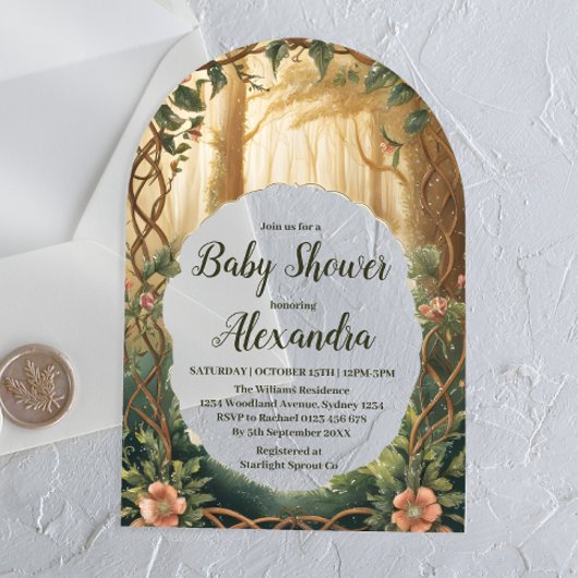 Invitations En Acrylique Fête de Bébé Forêt Enchantée