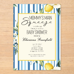 Invitations En Acrylique Fête de Bébé Garçon Lemon Blue Main Squeeze de Mam