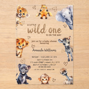 Invitations En Acrylique Fête de Bébé Garçon Moderne Simple Animaux Sauvage