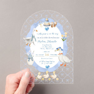 Invitations En Acrylique Fête de bébé garçon Silly Goose Whimsical Bow