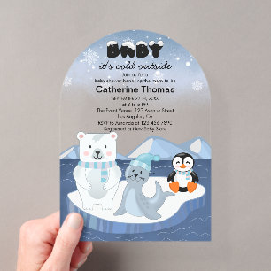 Invitations En Acrylique Fête de Bébé Hiver Merveilleux Animaux Arctiques