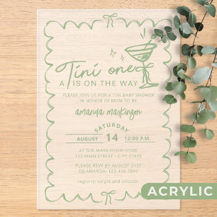 Invitations En Acrylique Fête de Bébé Main Verte Dessinée A Tini One