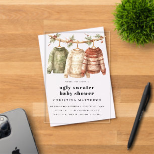 Invitations En Acrylique Fête de Bébé Moderne Sweater Laid de l'Hiver