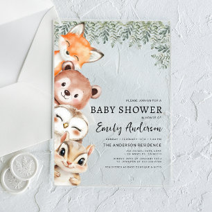 Invitations En Acrylique Fête de bébé neutre animaux de la forêt